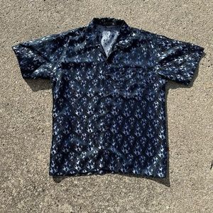 vintage 90s blue silver flame jnco style button up shirt